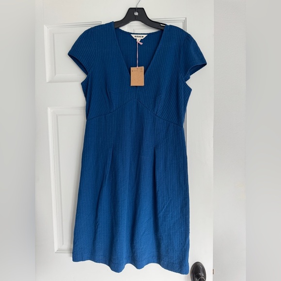 BODEN Womens Seersucker Jersey Tea Dress 8r Blue Jersey Cotton Cap Sleeve D0727 - Picture 3 of 8